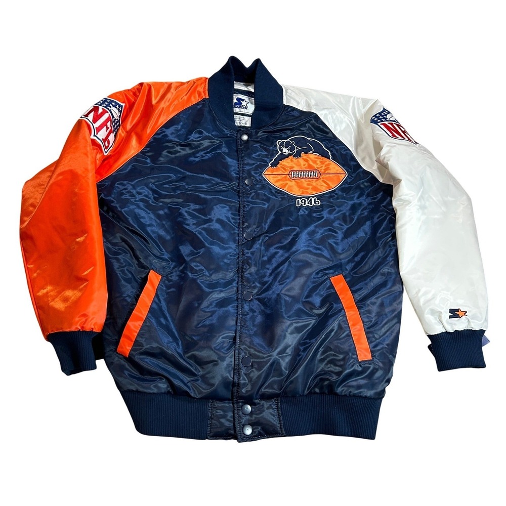 Starter Chicago Bears NFL Satin Varsity Jacket Blue Orange XXL LSLE459 NWT